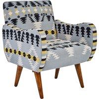 Orsina Kilim Style Armchair, Multicoloured Geometric Pattern Upholstered Chair, Mango Wood Frame & Legs