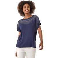 Roman Women's Hotfix Embellished Stretch Top in Navy | Size: 20