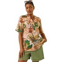 Roman Women's Abstract Print V-Neck Button Top in Dark Brown | Size: 12