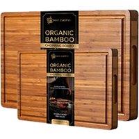 simpa 2PC Bamboo Pre-Oiled Double Sided Chopping Board Set: Large 40 x 28cm & Small 33 x 23cm in Beige | Size: 40 x 28 cm