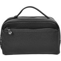 Real Leather Toiletries Wash Bag Travel Wrist Pouch Alexander Black