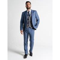 V2 Classic Men's Charlie - Max Blue Blazer With Grey Waistcoat in Mid Blue | Size: 40R