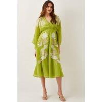 Monsoon Women's Tilly Floral Embroidered Midi Dress Green | Size: 10