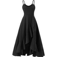 MODISHION Women's V-neck Sleeveless Dress with Ruffled Hem in Black | Size: 2XL