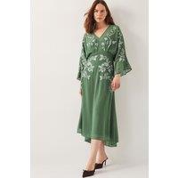 Monsoon Women's Hannah Embroidered Tea Dress Green | Size: 12
