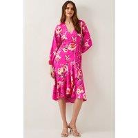 Monsoon Women's Meredith Floral Midi Wrap Dress Pink | Size: 14