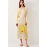 Monsoon Women's Camile Floral Satin Midi Dress Yellow | Size: 14