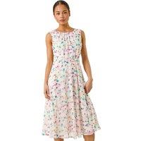 Roman Women's Petite Abstract Print Pleated Midi Dress in Ivory | Size: 14