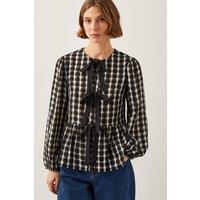 Monsoon Women's Violet Bow Check Blouse Black | Size: XL