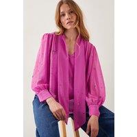 Monsoon Women's Candice Embellished Pussybow Blouse Pink | Size: 10