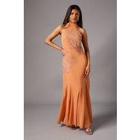 Petite Embellished Maxi Dress With Godet Pleats