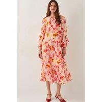 Monsoon Women's Vanna Frill Floral Print Midi Dress Ivory | Size: 16