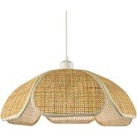 Happy Homewares Vintage Art Denergy savingRattan Pendant Shade with Cream Cotton Fabric Trims in Brown