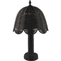 Happy Homewares Washed Black Woven Rattan Table Lamp with Scallop Shade & Switch