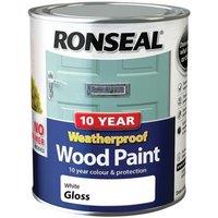 Ronseal 10 Year Weatherproof Wood Paint White Gloss 750Ml