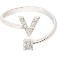 Latelita Women's Initial Ring Silver V in White