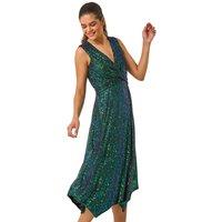 Sequin Wrap Twist Front Midi Dress