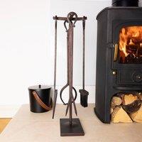 Charles Bentley Maple Fireside Companion Set Iron Black Traditional Black Tool Stand Tongs Poker