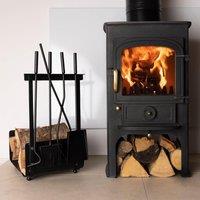 Charles Bentley Hazel Log Holder & Fireset Tool Stand Poker Tongs Brush Coal Shovel Tool Stand in Black