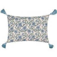 Paoletti Delphine Floral Tasselled 100% Cotton Cushion in Mid Blue | Size: 40 cm x 60 cm