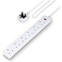Geepas 6 Gang Extension Lead 6-Way Plug Extension Cable 3m/5m/10m Cable Options in White | Size: 10m (10000mm) x 52 cm (520mm)