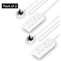 Geepas 2 Gang Extension Lead, 2M Cable Wall Mountable Pack of 2 in White