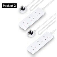 Geepas 3 Gang Extension Lead, 2M Cable Wall Mountable Pack of 2 in Off-White
