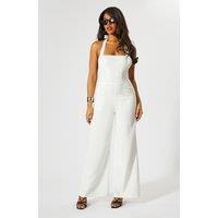 Linen Look Halter Neck Jumpsuit
