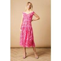 Oasis Women's Floral Lace Off-The Shoulder Midi Dress in Pink | Size: 10