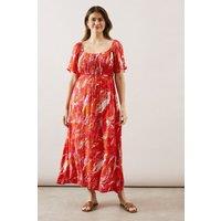 Wallis Women's Abstract Crinkle Viscose Tie Front Midaxi Dress in Orange | Size: 10