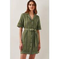 Monsoon Women's Amelia Embroidered Mini Shirt Dress Green | Size: XL