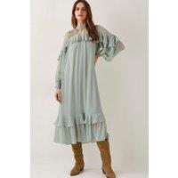 Monsoon Women's Debbie Polka Dot Ruffle Maxi Dress Green | Size: 22