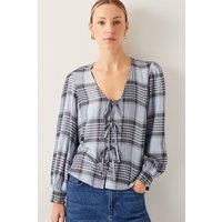 Monsoon Women's Ava Tie-Front Check Blouse Blue | Size: Large