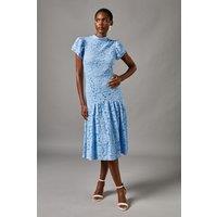 Coast Women's Lace Frill Sleeve High Neck Midi Dress in Pale Blue | Size: 12