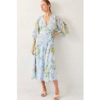 Monsoon Women's Rowan Floral Wrap Midi Dress Blue | Size: 10