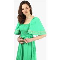 Sarta Women's Cotton Milkmaid Shirred Maxi Dress Bell Sleeves - Green | Size: 16-18