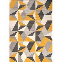 Kukoon Yellow Ochre Grey Diamond Geo Living Area Rug | Size: 190 cm x 280 cm