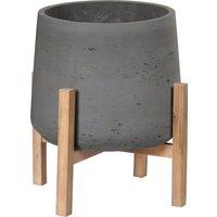 Primrose Textured Concrete Round Garden Planter with Wooden Stand in Grey 43cm