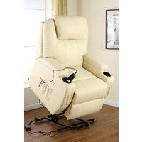 More4Homes Cinemo Single Motor Rise Recliner Bonded Leather Heat & Massage Chair in Cream