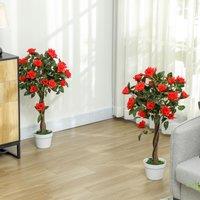 OUTSUNNY Set of 2 90cm Artificial Rose Tree, Fake Decorative Plant in Red