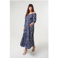 Blue Vanilla Women's Shirred Waist Navy Three Quarter Sleeve Slip On Bardot Maxi Dress | Size: Small
