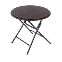 Oypla 80cm Folding Outdoor Round Rattan Patio Table in Dark Brown