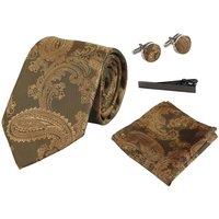 Paul Andrew Paisley Neck Tie Pocket Square Cuff Links in Bronze