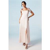 Oasis Women's Petite Satin Tie Shoulder Midi Bridesmaid Dress in Blush | Size: 18