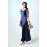 Oasis Women's Petite Satin Tie Shoulder Midi Bridesmaid Dress in Navy | Size: 12