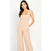 Little Mistress Women's Taupe Wide Leg Corset Jumpsuit | Size: 16