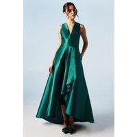 Coast Women's Honoured Sleeveless Plunge Waterfall Twill Maxi Bridesmaid Dress in Emerald | Size: 14
