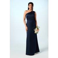 Coast Women's Honoured Petite Drape One Shoulder Satin Maxi Bridesmaid Dress in Navy | Size: 10