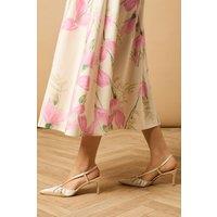 Oasis Women's Monica Satin Diamante Slingback High Stiletto Heel Court Shoes in Ivory | Size: 3