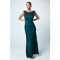 Bow Shoulder Cowl Satin Maxi Bridesmaid Dress